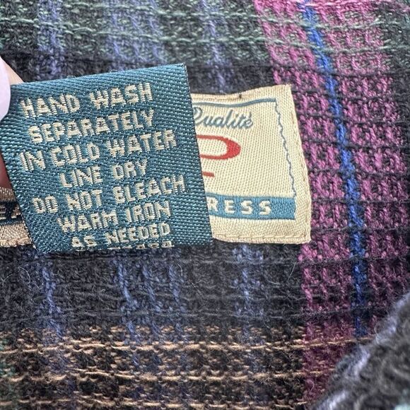 Vintage Express Shacket Womens Size M Purple Plaid Zip 90s Cotton Waffle Knit - Picture 12 of 14